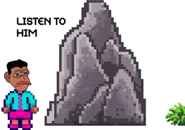 pixel person with rock